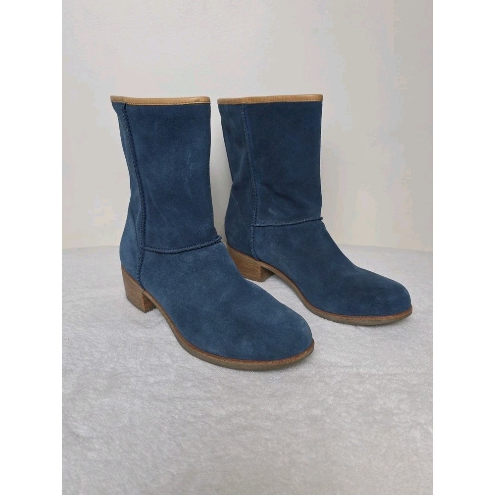 UGG Womens Cyrindra Boot Size 9 Blue‎ Suede Slouch Pull On Bootie Low Block Heel